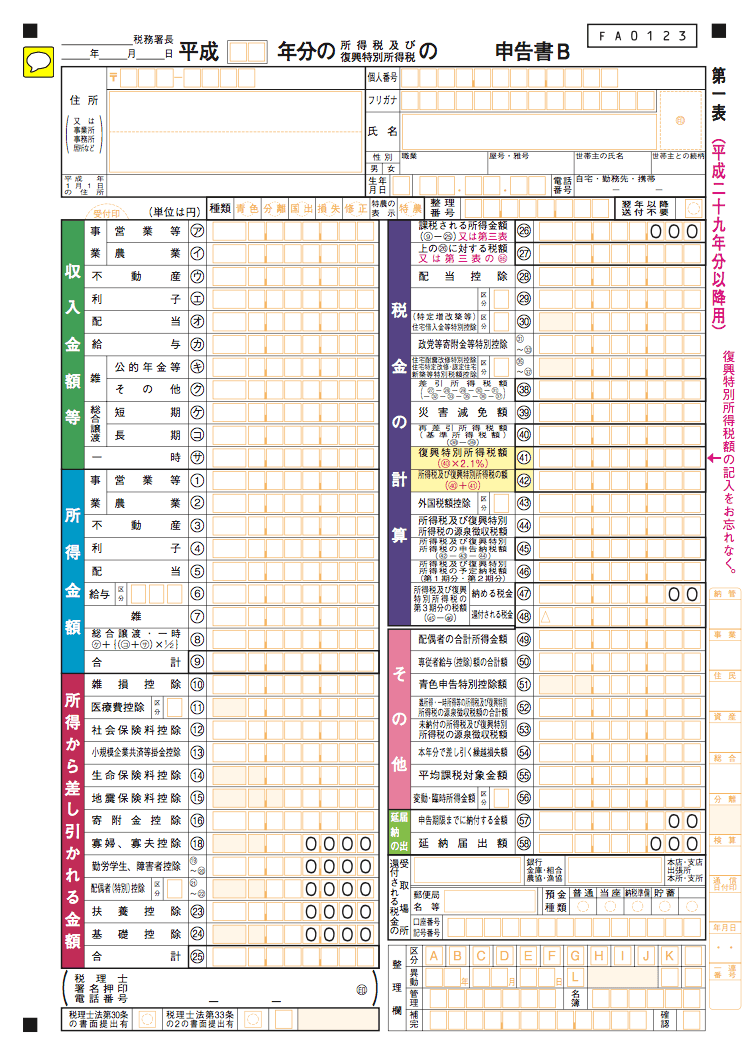 青色申告書第一表